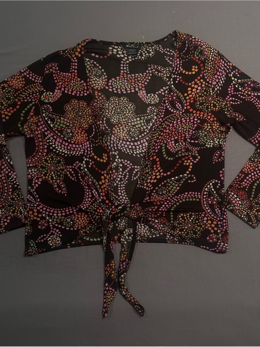 Vintage Y2K West End Abstract Paisley Black Front Tie Cardigan
